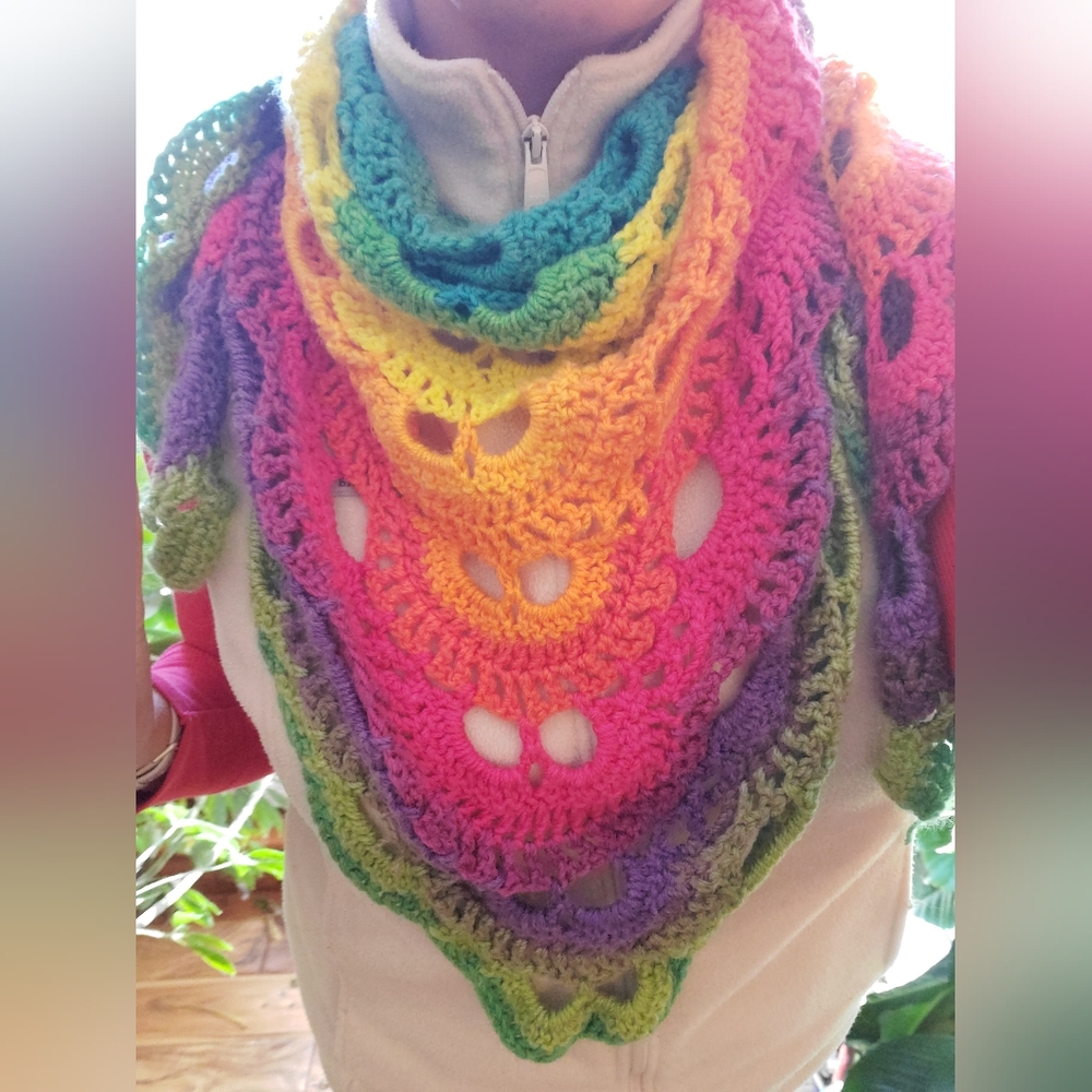 Happy Joy Peace Love Rainbow Spirit Shawl Soul Scarf ~ Handmade Crochet Pride